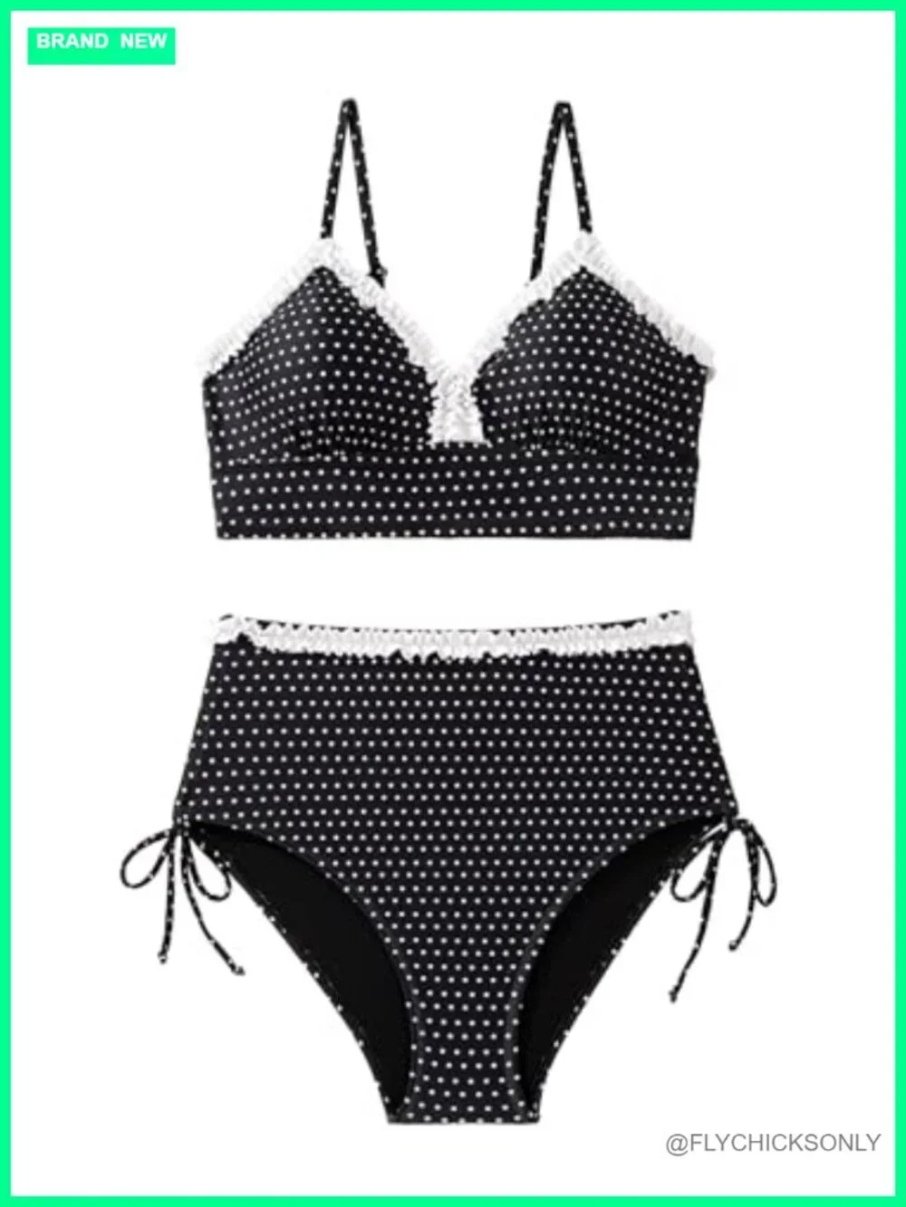 Women's Splice Ruffle Trim High Waisted Bikini Set Tie Side Swimsuits